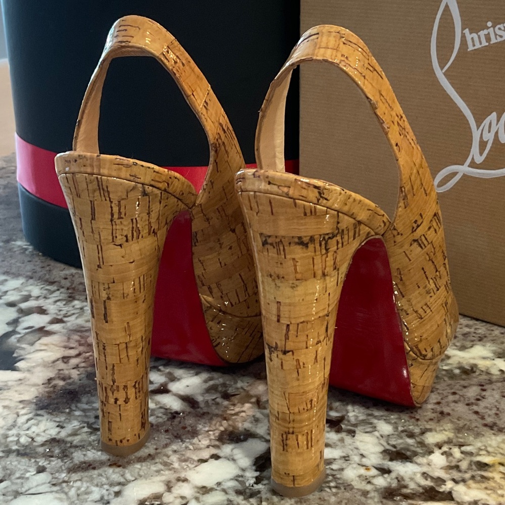 Christian Louboutin Cork Peep-Toe Heels - Picture 6 of 8